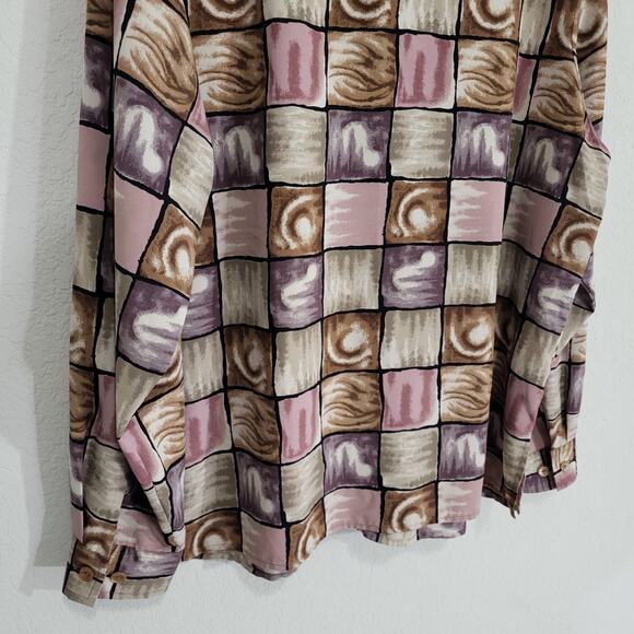 Blouseworks Blouse Shirt Womens XL Geometric Window pane Long Sleeve Button Down - Picture 12 of 12
